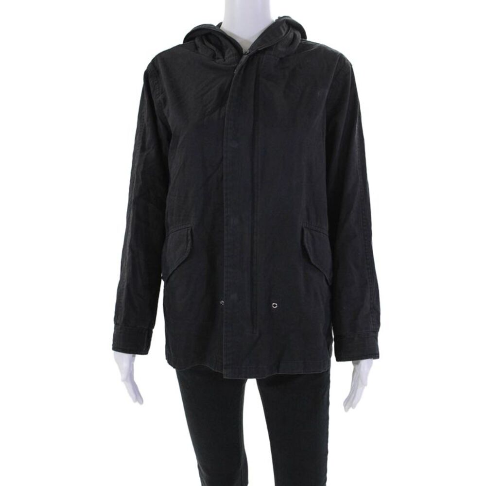 H Brand Womens Cotton Zip Up Long Sleeve Hooded Jacket Solid Black Size M